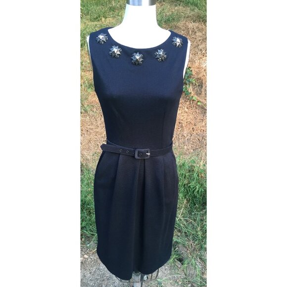 Eva Franco Metal embellished Dress Sz 4 navy metal belted stars - Picture 2 of 6